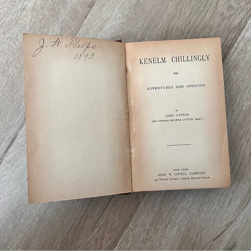 RARE 1800s Book - Kenelm. Chillingly, His Adventures And Opinions By Lord Lytton